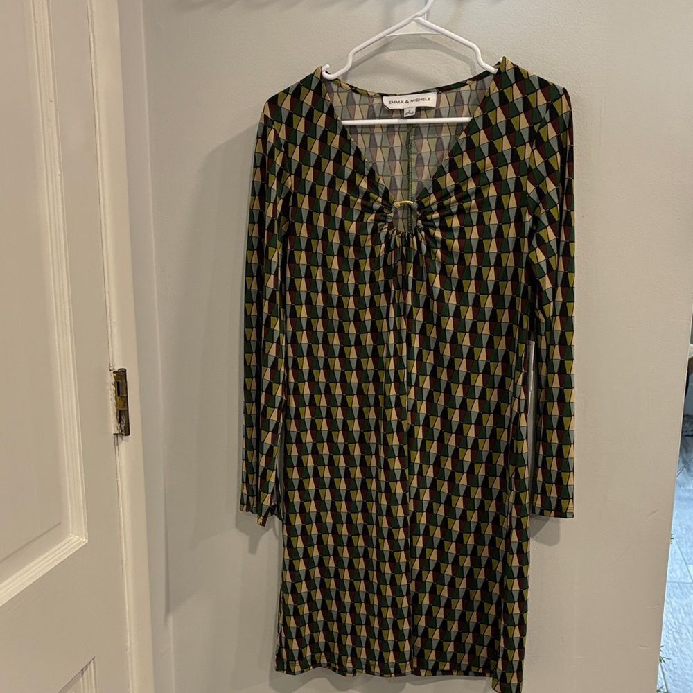 Emma & Michele Long Sleeve Boho Dress with Geometric Pattern